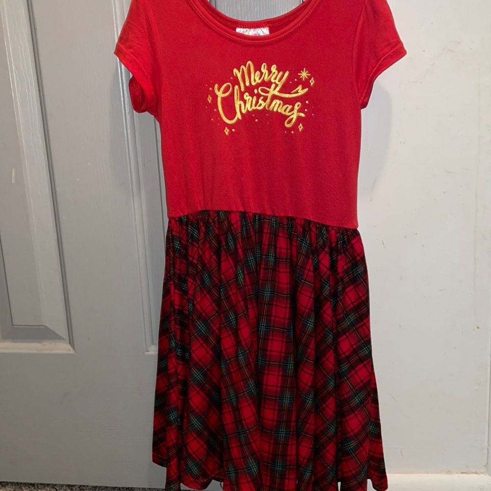 EUC Dotdotsmile cap dress merry Christmas plaid size 7.